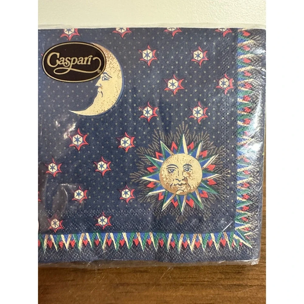 Caspari Sun and Moon Navy Blue Cocktail Napkins 20 Count Triple-Ply 772C New